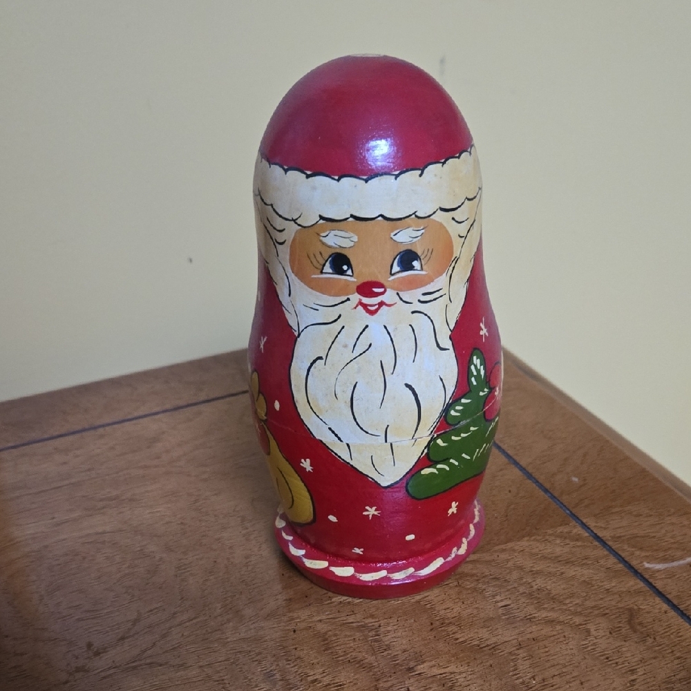 Vintage Santa Matryoshka Doll 7 inches - Red and White